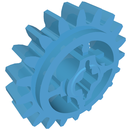 Rendu LDraw de 20 dents avec trou d'axe [+ ouverture] (Technic Gear 20 Tooth with Axle Hole [+ Opening]), couleur indicative