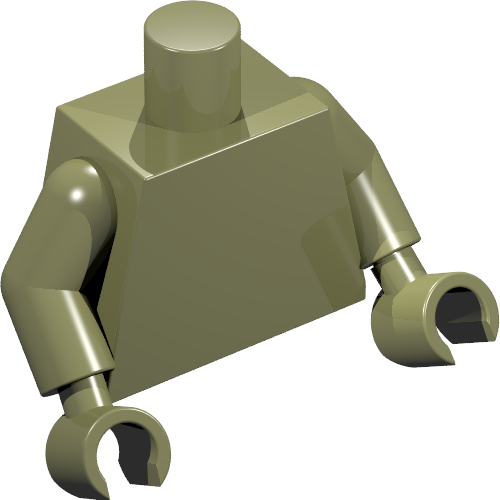 Rendu LDraw de Torse, bras vert olive, mains vert olive [sans motif] (Torso, Olive Green Arms, Olive Green Hands [Plain]), couleur indicative