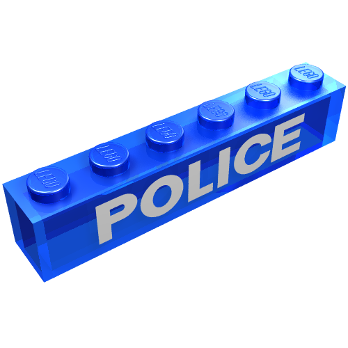 Rendu LDraw de Brique 1 x 6 avec motif imprimé 'POLICE' (Brick 1 x 6 with 'POLICE' Print), couleur indicative