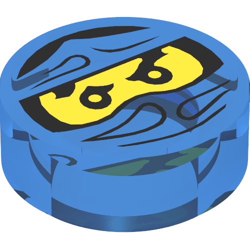Rendu LDraw de Tuile ronde 1 x 1 avec Ninjago piégé Jay motif imprimé (Tile Round 1 x 1 with Ninjago Trapped Jay Print), couleur indicative