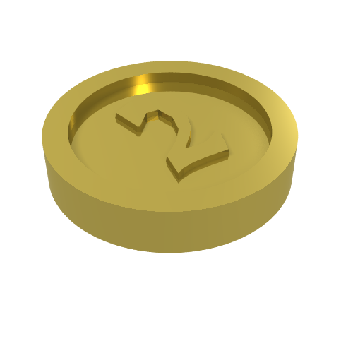 Rendu LDraw de Argent / Pièce avec "2" Type Gothique (Money / Coin with "2" Gothic Type), couleur indicative