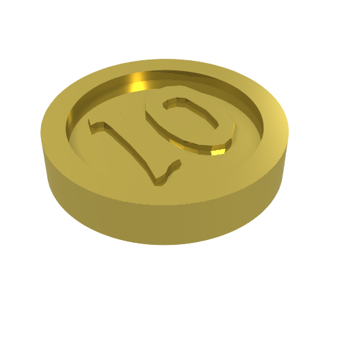 Rendu LDraw de Argent / Pièce avec "10" Type Gothique (Money / Coin with "10" Gothic Type), couleur indicative