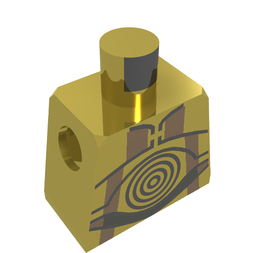 Rendu LDraw de Torse, droïde, cercles concentriques imprimés (C-3PO), bras et mains or chromé (Torso, Droid, Concentric Circles Print (C-3PO), Chrome Gold Arms and Hands), couleur indicative