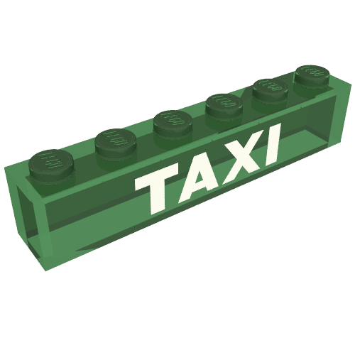 Rendu LDraw de Brique 1 x 6 avec motif imprimé 'TAXI' (Brick 1 x 6 with 'TAXI' Print), couleur indicative
