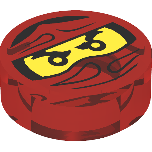 Rendu LDraw de Tuile ronde 1 x 1 avec motif imprimé Kai piégé (Tile Round 1 x 1 with Trapped Kai Print), couleur indicative