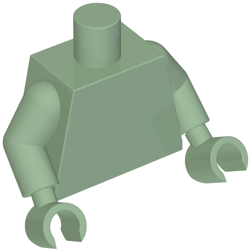 Rendu LDraw de Torse, Sable Vert bras et Mains [sans motif] (Torso, Sand Green Arms and Hands [Plain]), couleur indicative