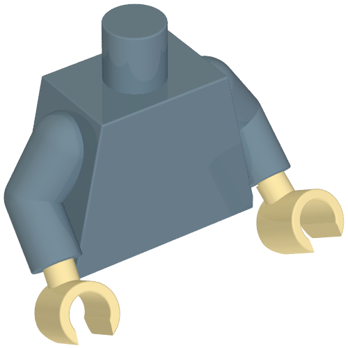 Rendu LDraw de Torse, bras bleu sable, mains beige [sans motif] (Torso, Sand Blue Arms, Tan Hands [Plain]), couleur indicative