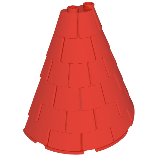 Rendu LDraw de Toit de tour 4 x 8 x 6 demi cône en forme avec des tuiles de toit (Tower Roof 4 x 8 x 6 Half Cone Shaped with Roof Tiles), couleur indicative