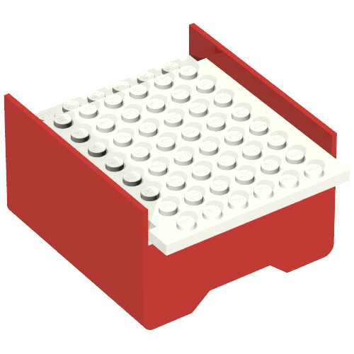 Rendu LDraw de Section de coque de bateau, milieu 8 x 6 x 3 1/3, couleur de pont blanc (Boat Hull Section, Middle 8 x 6 x 3 1/3, Deck Color White), couleur indicative