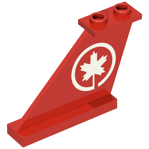 Rendu LDraw de Queue 4 x 1 x 3 avec logo Air Canada blanc imprimé sur les deux côtés (611-2) (Tail 4 x 1 x 3 with White Air Canada Logo Print on Both Sides (611-2)), couleur indicative