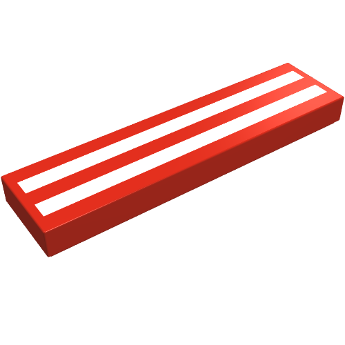 Rendu LDraw de Tuile 1 x 4 avec motif imprimé de bandes horizontales blanches (Tile 1 x 4 with White Horizontal Stripes Print), couleur indicative