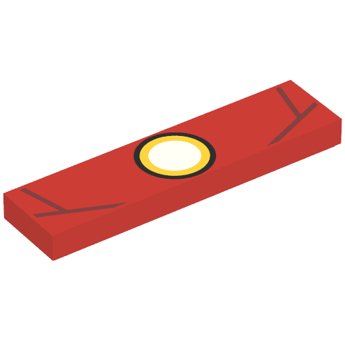 Rendu LDraw de Tuile 1 x 4 avec motif imprimé Iron Man arc réacteur (Tile 1 x 4 with Iron Man Arc Reactor Print), couleur indicative