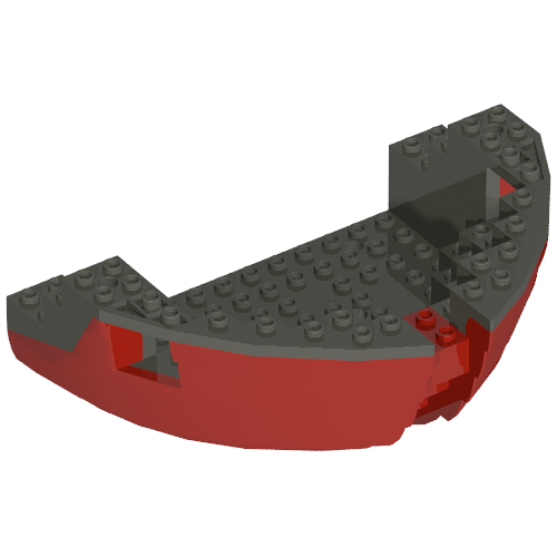 Rendu LDraw de Boat Hull Section, Large Bow 12 x 16 x 5 1/3 avec Dark Gray Top [Complete Assembly], couleur indicative