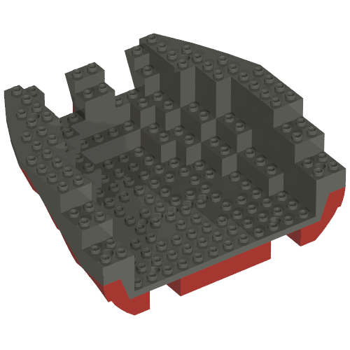 Rendu LDraw de Boat Hull Section, Large Stern 14 x 16 x 5 1/3 avec Dark Gray Top [Complete Assembly], couleur indicative
