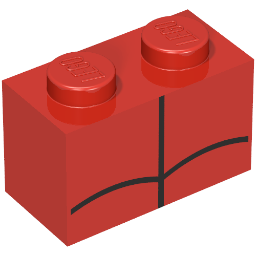 Rendu LDraw de Brique 1 x 2 avec motif imprimé de lignes noires (spiderman) (Brick 1 x 2 with Black Lines Print (Spiderman)), couleur indicative