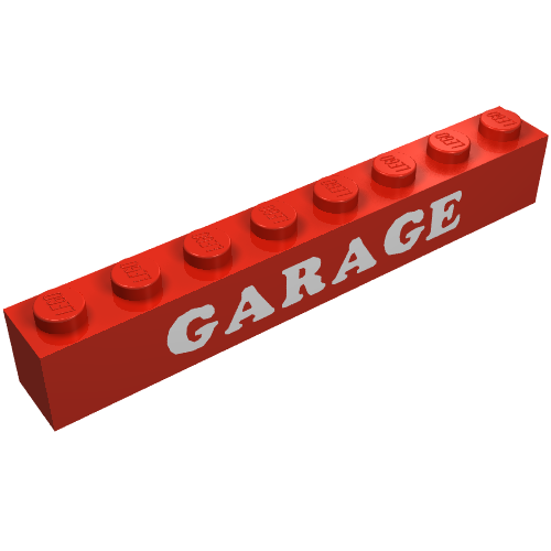 Rendu LDraw de Brique 1 x 8 avec 3 Lowered Cross Supports avec 'GARAGE' White Print, couleur indicative