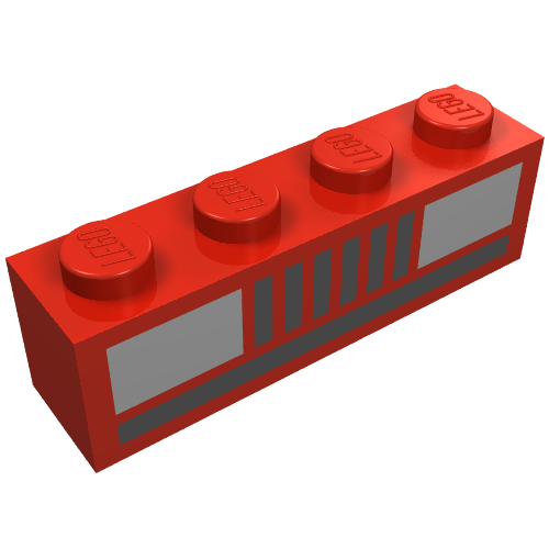 Rendu LDraw de Brique 1 x 4 avec des phares de voiture de base motif imprimé (Brick 1 x 4 with Basic Car Headlights Print), couleur indicative