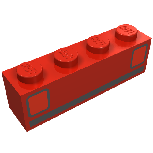 Rendu LDraw de Brique 1 x 4 avec motif imprimé de feux arrière de voiture de base (Brick 1 x 4 with Basic Car Tail-lights Print), couleur indicative