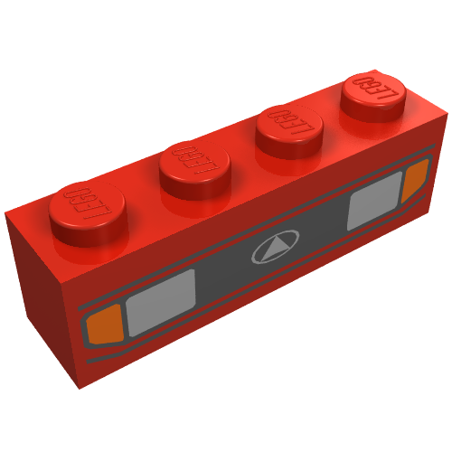 Rendu LDraw de Brique 1 x 4 avec motif imprimé Phares et indicateurs de voiture (Brick 1 x 4 with Car Headlights and Indicators Print), couleur indicative