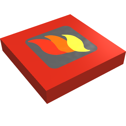 Rendu LDraw de Tuile 2 x 2 avec feu classique logo petit motif imprimé (Tile 2 x 2 with Classic Fire Logo Small Print), couleur indicative