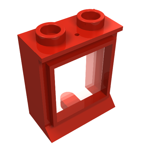 Rendu LDraw de Fenêtre 1 x 2 x 2 classique, lèvre allongée, tenons creux [avec verre] (Window 1 x 2 x 2 Classic, Extended Lip, Hollow Studs [with Glass]), couleur indicative
