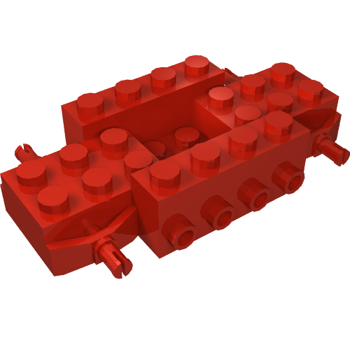 Base du véhicule 4 x 8 x 1 1/3 avec goupilles de roue, 4 tenons de chaque côté, 2 x 2 centre et trou encastrés (Vehicle Base 4 x 8 x 1 1/3 with Wheel Pins, 4 studs on each side, 2 x 2 Recessed Center and Hole)