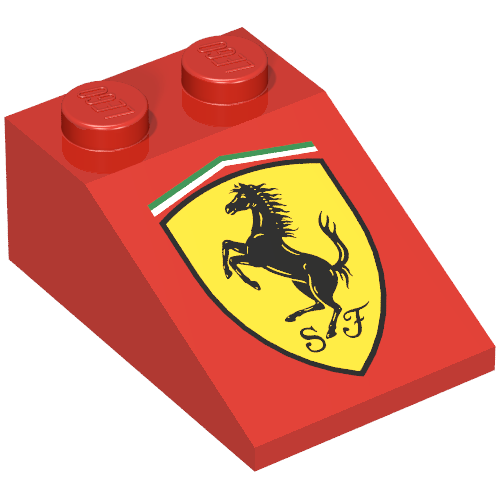 Rendu LDraw de Brique inclinée 33° 3 x 2 avec motif imprimé Ferrari Logo (Brick Sloped 33° 3 x 2 with Ferrari Logo Print), couleur indicative