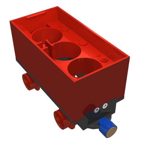 Rendu LDraw de Battery Box, Train Car avec Black Base, Red Wheels and Magnets, couleur indicative
