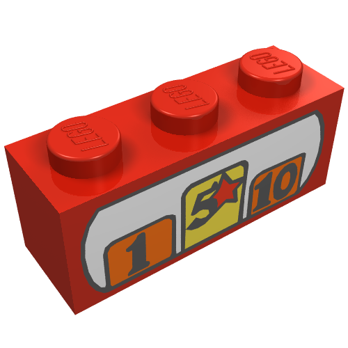 Rendu LDraw de Brique 1 x 3 avec motif imprimé Caisse enregistreuse (Brick 1 x 3 with Cash Register Print), couleur indicative