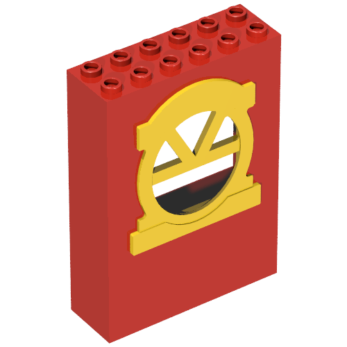Rendu LDraw de Fabuland, Mur du bâtiment 2 x 6 x 7 avec fenêtre ronde jaune (Fabuland, Building Wall 2 x 6 x 7 with Round Top Yellow Window), couleur indicative