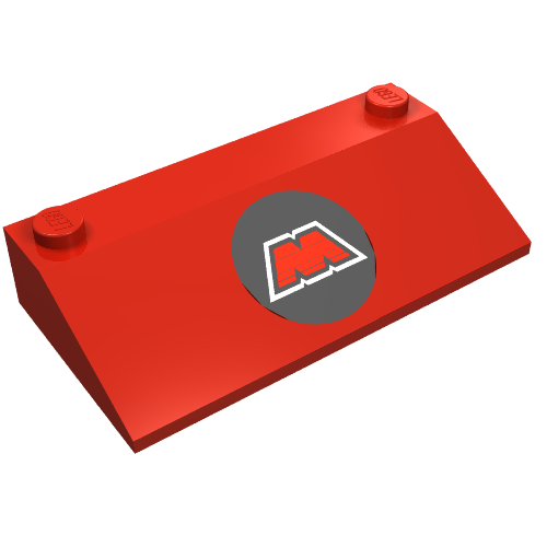 Rendu LDraw de Brique inclinée 33° 3 x 6 avec motif MTron Logo imprimé (Brick Sloped 33° 3 x 6 with MTron Logo Print), couleur indicative