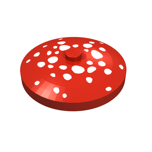 Rendu LDraw de Plat 4 x 4 inversé [Radar] avec motif imprimé de taches de champignons (Dish 4 x 4 Inverted [Radar] with Mushroom Spots Print), couleur indicative