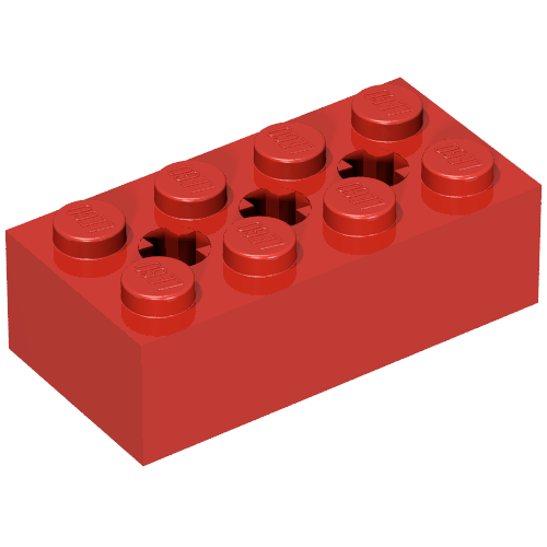 Rendu LDraw de Brique Spécial 2 x 4 avec 3 trous d'axe (Brick Special 2 x 4 with 3 Axle Holes), couleur indicative