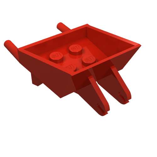Rendu LDraw de Fabuland, brouette d'équipement avec des attaches de roue un centre (Fabuland, Equipment Wheelbarrow with One Center Wheel Clips), couleur indicative