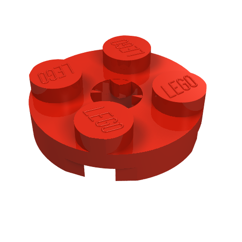 Rendu LDraw de Plaque ronde 2 x 2 avec trou pour axe Type 2 (X ouverture) (Plate Round 2 x 2 with Axle Hole Type 2 (X Opening)), couleur indicative
