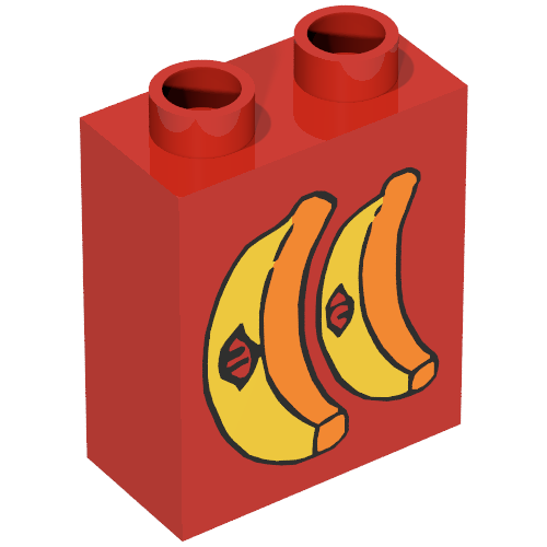 Rendu LDraw de Duplo Brique 1 x 2 x 2 avec Bananas avec Stickers Print, couleur indicative