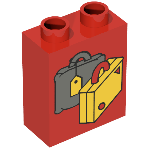 Rendu LDraw de Duplo Brique 1 x 2 x 2 avec Suitcases Yellow and Dark Gray Print, couleur indicative