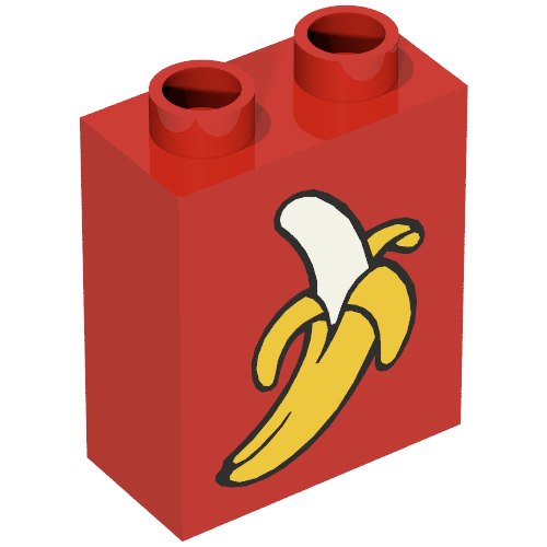 Rendu LDraw de Duplo Brique 1 x 2 x 2 avec Banana Peeled Print, couleur indicative