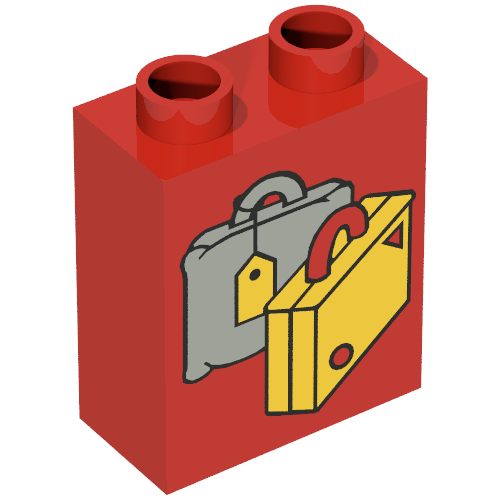 Rendu LDraw de Duplo Brique 1 x 2 x 2 avec Suitcases, Yellow and Light Gray Print, couleur indicative