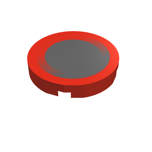 Rendu LDraw de Carreau rond 2 x 2 avec port d'échappement noir motif imprimé (Tile Round 2 x 2 with Black Exhaust Port Print), couleur indicative