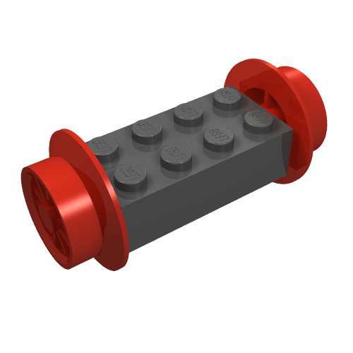 Rendu LDraw de Wheels Train Spoked Small (23mm D.) and Black Brique, modifiée 2 x 4 [Red], couleur indicative