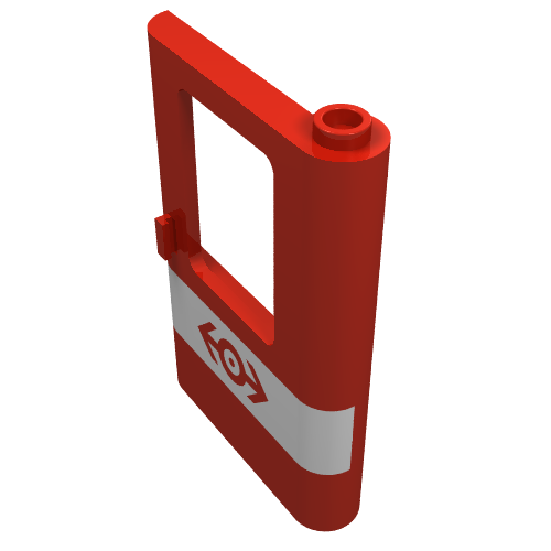 Rendu LDraw de Porte de train 1 x 4 x 5 droite blanc logo de train motif imprimé (Train Door 1 x 4 x 5 Right White Stripe Train Logo Print), couleur indicative