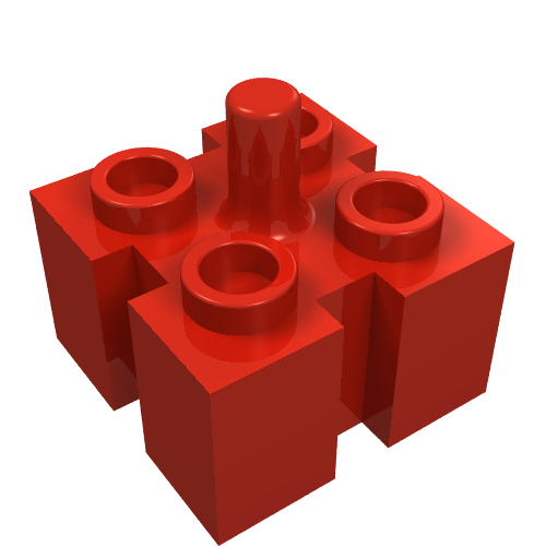 Rendu LDraw de Brique spéciale 2 x 2 avec rainures et cheville supérieure (Brick Special 2 x 2 with Grooves and Top Peg), couleur indicative