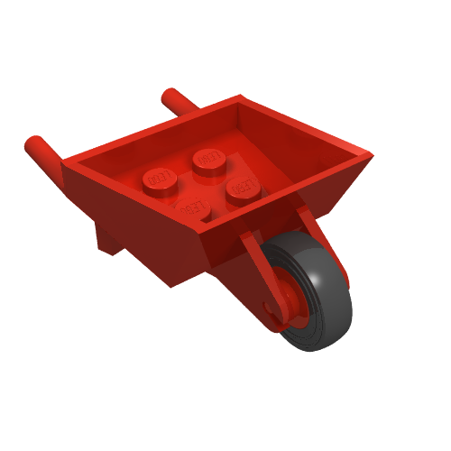 Rendu LDraw de Fabuland, Brouette d'équipement avec une roue centrale [Assemblage complet] (Fabuland, Equipment Wheelbarrow with One Center Wheel [Complete Assembly]), couleur indicative