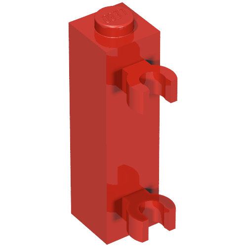 Rendu LDraw de Brique spéciale 1 x 1 x 3 avec 2 attaches verticale [tenon solide, épais u attaches] (Brick Special 1 x 1 x 3 with 2 Clips Vertical [Solid Stud, Thick U Clips]), couleur indicative