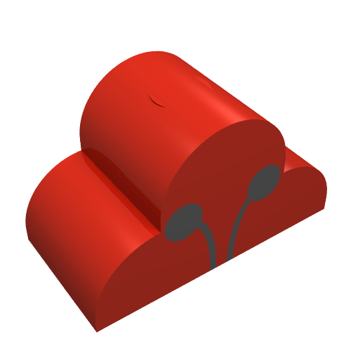 Rendu LDraw de Brique courbée 2 x 4 x 2 triple, sans tenons avec motif imprimé Antenne coccinelle (Brick Curved 2 x 4 x 2 Triple, No Studs with Ladybug Antenna Print), couleur indicative