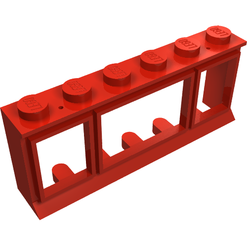 Rendu LDraw de Fenêtre 1 x 6 x 2 (ancien type) avec lèvres étendues et tenons pleins, sans verre (Window 1 x 6 x 2 (old type) with Extended Lip and Solid Studs, no Glass), couleur indicative