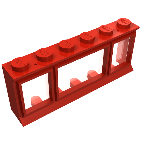 Rendu LDraw de Fenêtre 1 x 6 x 2 (ancien type) avec lèvres étendues et tenons pleins, avec verre fixe (Window 1 x 6 x 2 (old type) with Extended Lip and Solid Studs, with Fixed Glass), couleur indicative