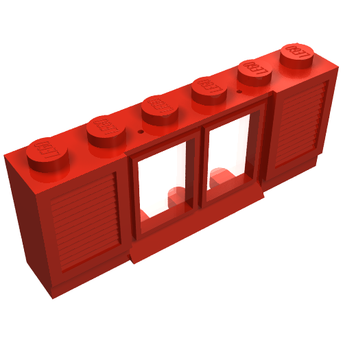 Rendu LDraw de Fenêtre 1 x 6 x 2 avec Volets (ancien type) avec Lèvre Étendue et tenons pleins, avec Verre Fixe (Window 1 x 6 x 2 with Shutters (old type) with Extended Lip and Solid Studs, with Fixed Glass), couleur indicative