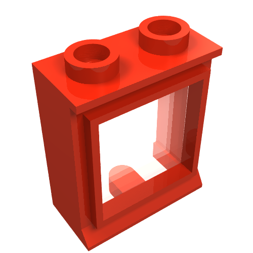 Rendu LDraw de Fenêtre rouge 1 x 2 x 2, sans verre pour briques fendues (Red Window 1 x 2 x 2, without Glass for Slotted Bricks), couleur indicative